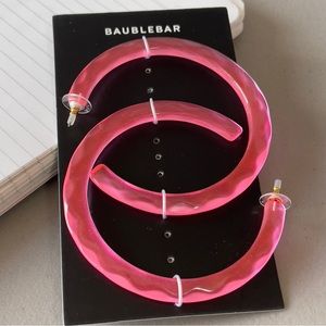 Baublebar Neon Pink Lucite Large Hoop Earrings NWT